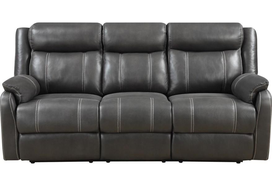 Domino Gray Dual Reclining Sofa with drop down tray and Dual reclining Loveseat